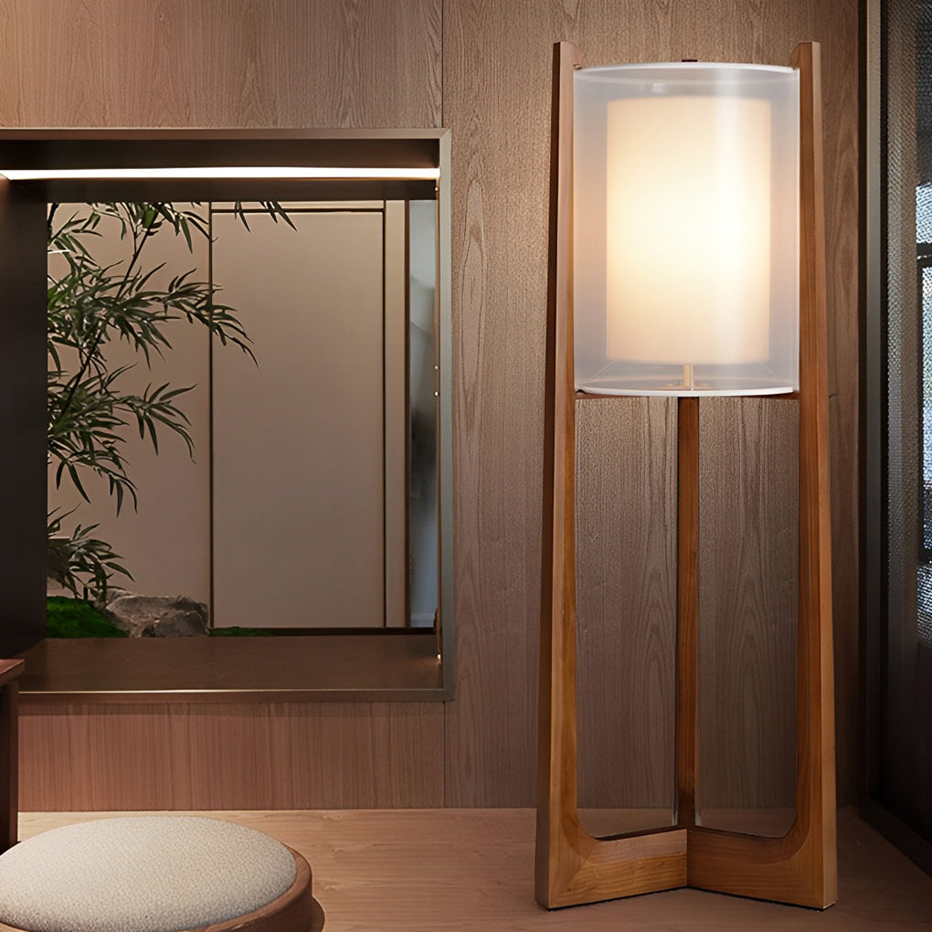Wood Fabric Three Step Dimming LED Japanese-Style Floor Lamp Table Lights - Dazuma