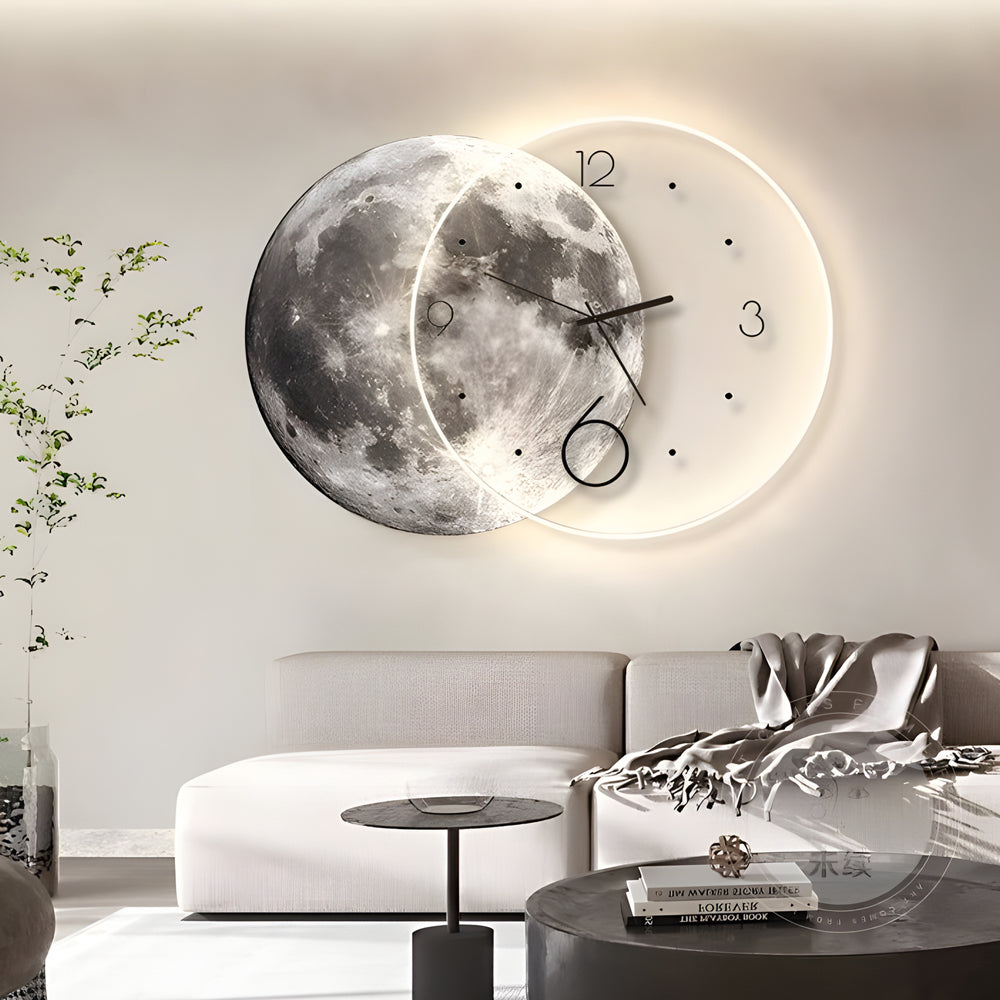 Moon Lunar Wall Clock USB Remote Control Power Bank LED Wall Painting Lamp