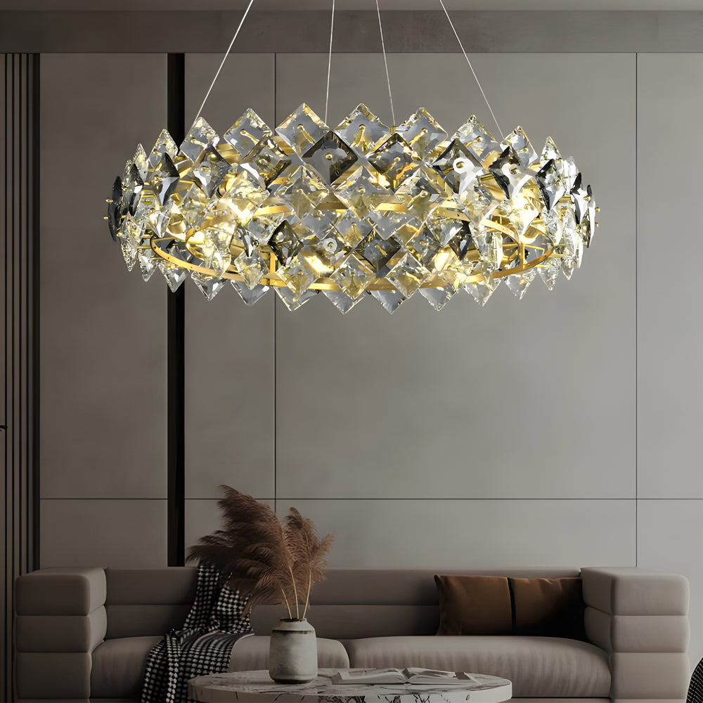 Round Luxury Long Crystal Copper Post-Modern Chandelier Dining Room Lights