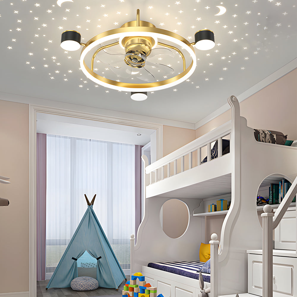 Stars Moon Projection Round Creative 3 Step Dimming Modern Ceiling Fans