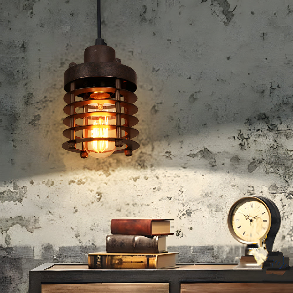 1-Light Aged Metallic Cage Kitchen Pendant Lighting Hanging Lamp - Dazuma