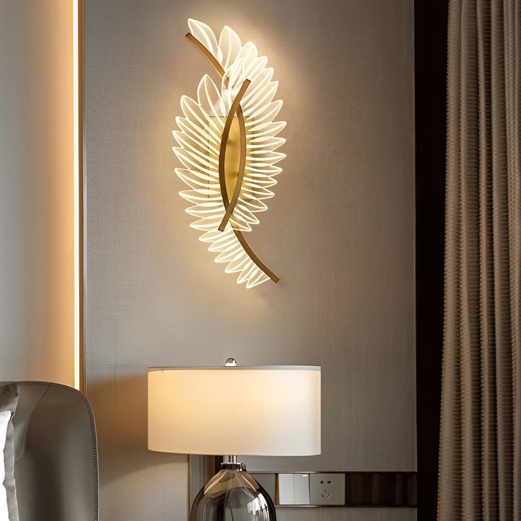 Acrylic Leaves Feathers LED Three Step Dimming Postmodern Wall Lamp - Dazuma