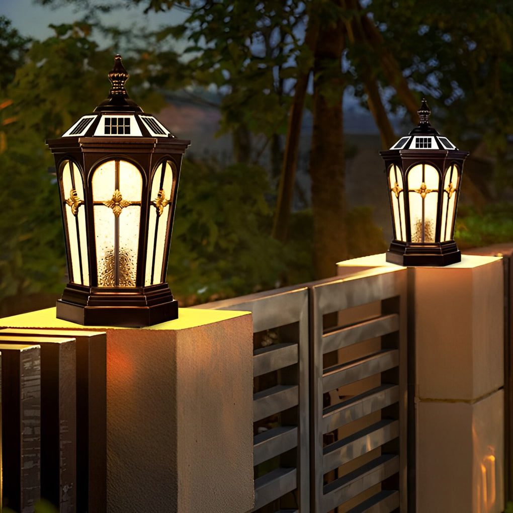 Waterproof LED Three Step Dimming European Style Solar Fence Post Lights - Dazuma