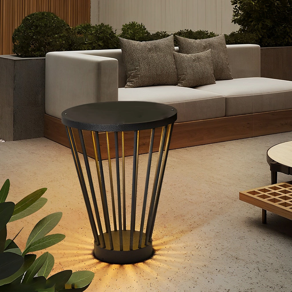 Round Tea Table Waterproof LED Black Modern Solar Outdoor Lanterns Floor Lamp