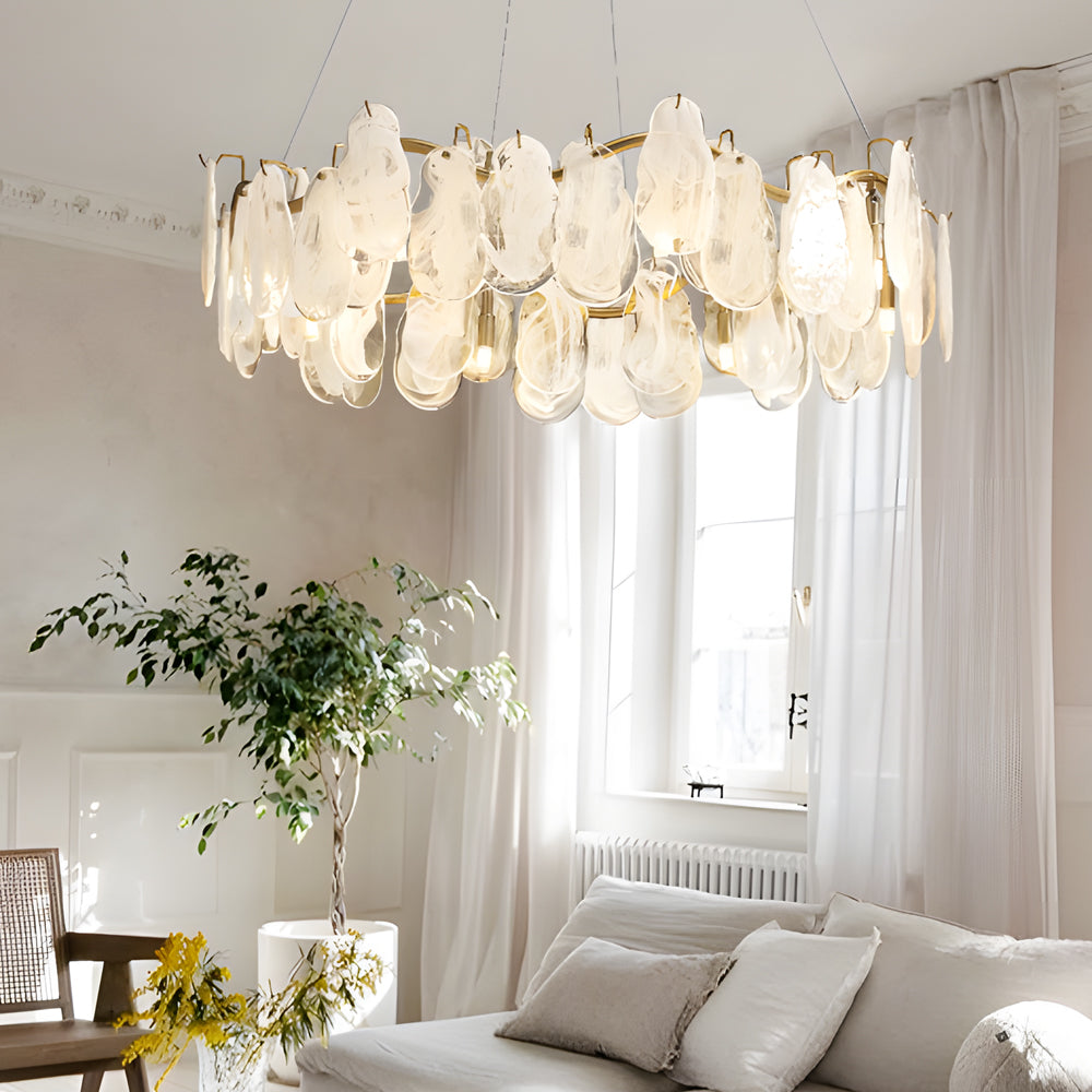 Round Long Wave Glass Clouds 3 Step Dimming Luxury French Style Chandelier