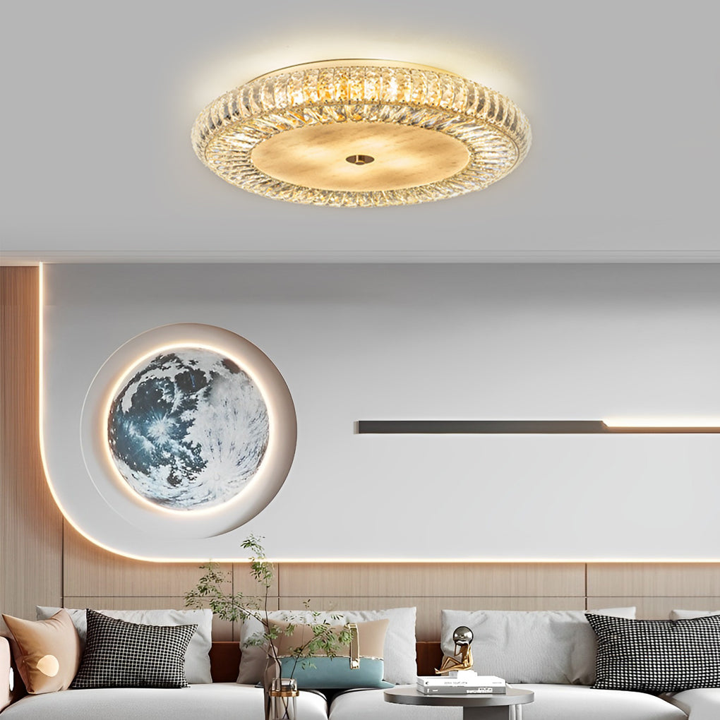 Round Crystal Three Step Dimming Glass Luxury Modern Ceiling Light Fixture