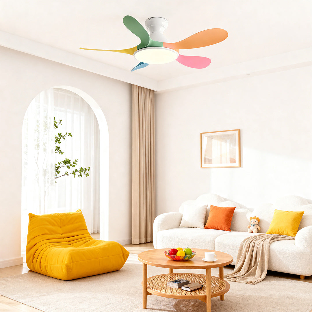 This 5 blade ceiling fan features durable ABS blades, metal construction, and a built-in light for comfortable, well-lit interiors.