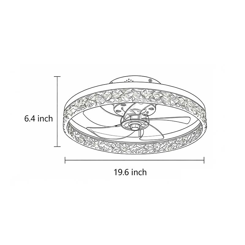 5-blade fan light dimension diagram showing overall width and height measurements.