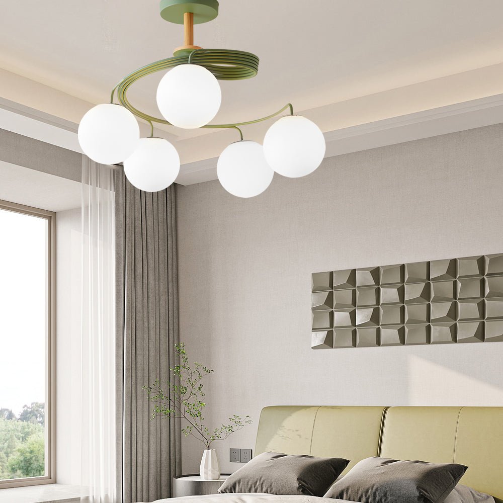 5 - Light Glass Ball Spiral Metallic Semi - Flush Mount Ceiling Light