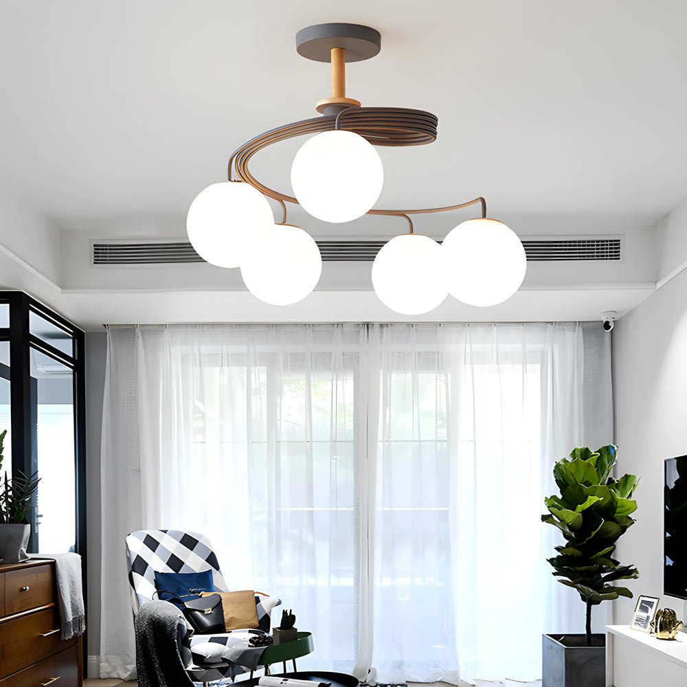 5 - Light Glass Ball Spiral Metallic Semi - Flush Mount Ceiling Light