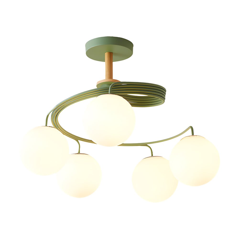 5 - Light Glass Ball Spiral Metallic Semi - Flush Mount Ceiling Light