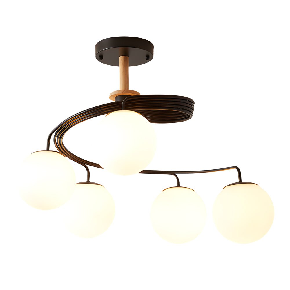 5 - Light Glass Ball Spiral Metallic Semi - Flush Mount Ceiling Light
