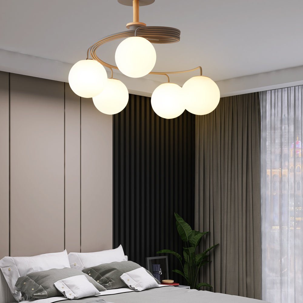 5 - Light Glass Ball Spiral Metallic Semi - Flush Mount Ceiling Light
