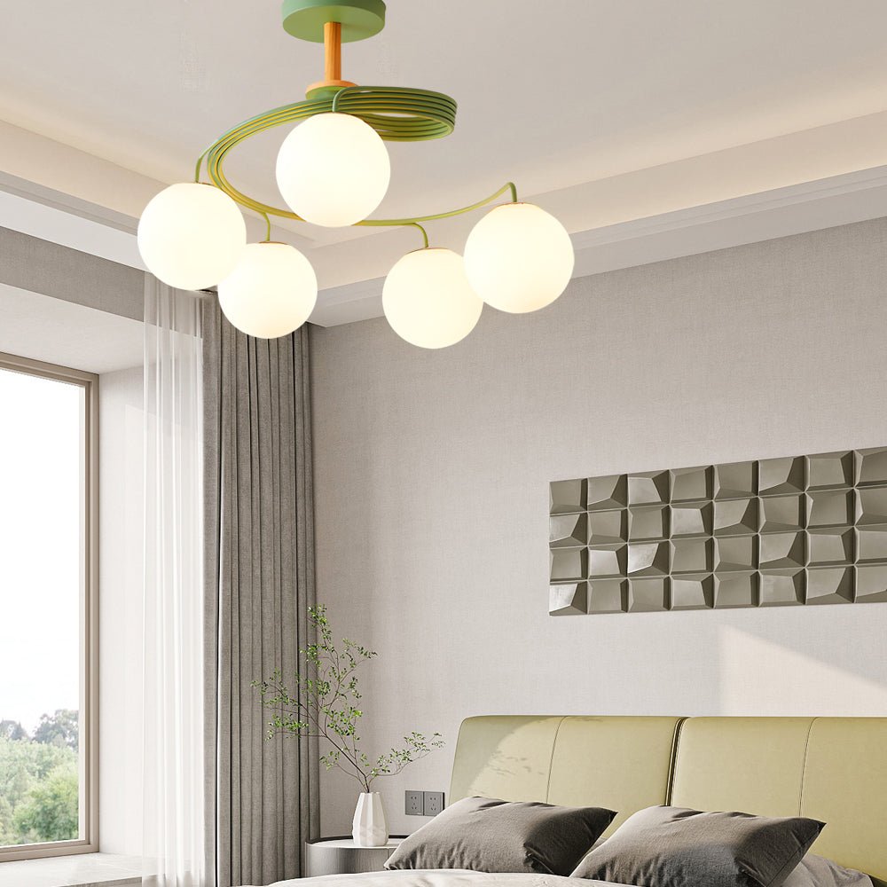5 - Light Glass Ball Spiral Metallic Semi - Flush Mount Ceiling Light