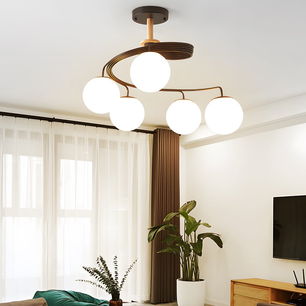 5 - Light Glass Ball Spiral Metallic Semi - Flush Mount Ceiling Light