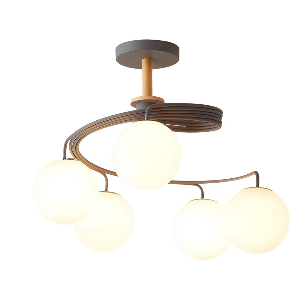 5 - Light Glass Ball Spiral Metallic Semi - Flush Mount Ceiling Light