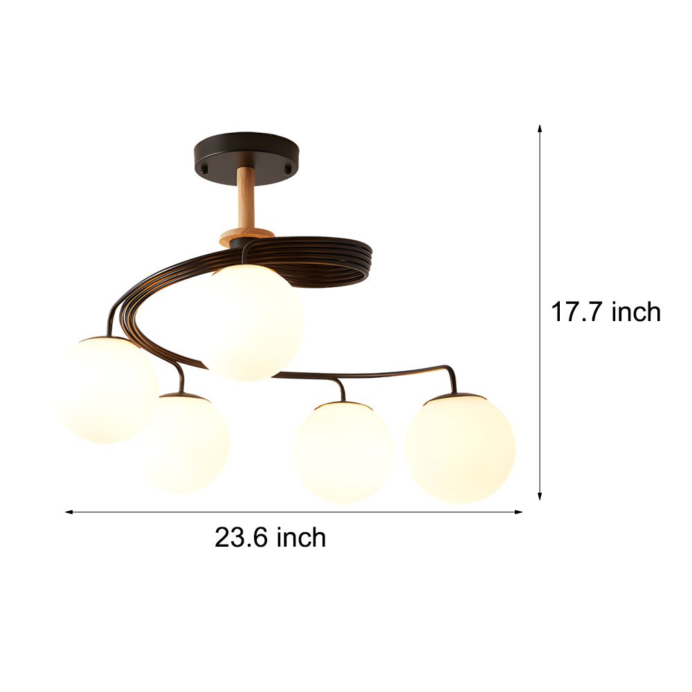 5 - Light Glass Ball Spiral Metallic Semi - Flush Mount Ceiling Light