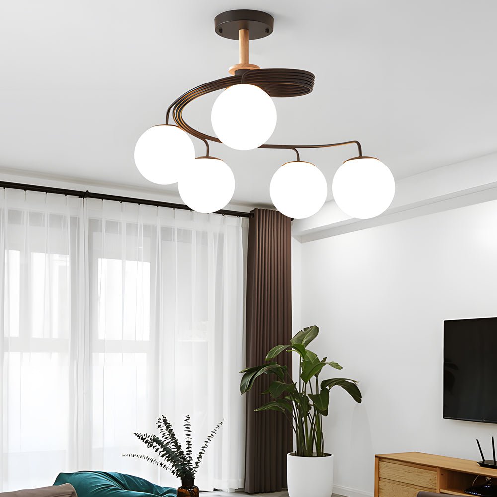 5 - Light Glass Ball Spiral Metallic Semi - Flush Mount Ceiling Light