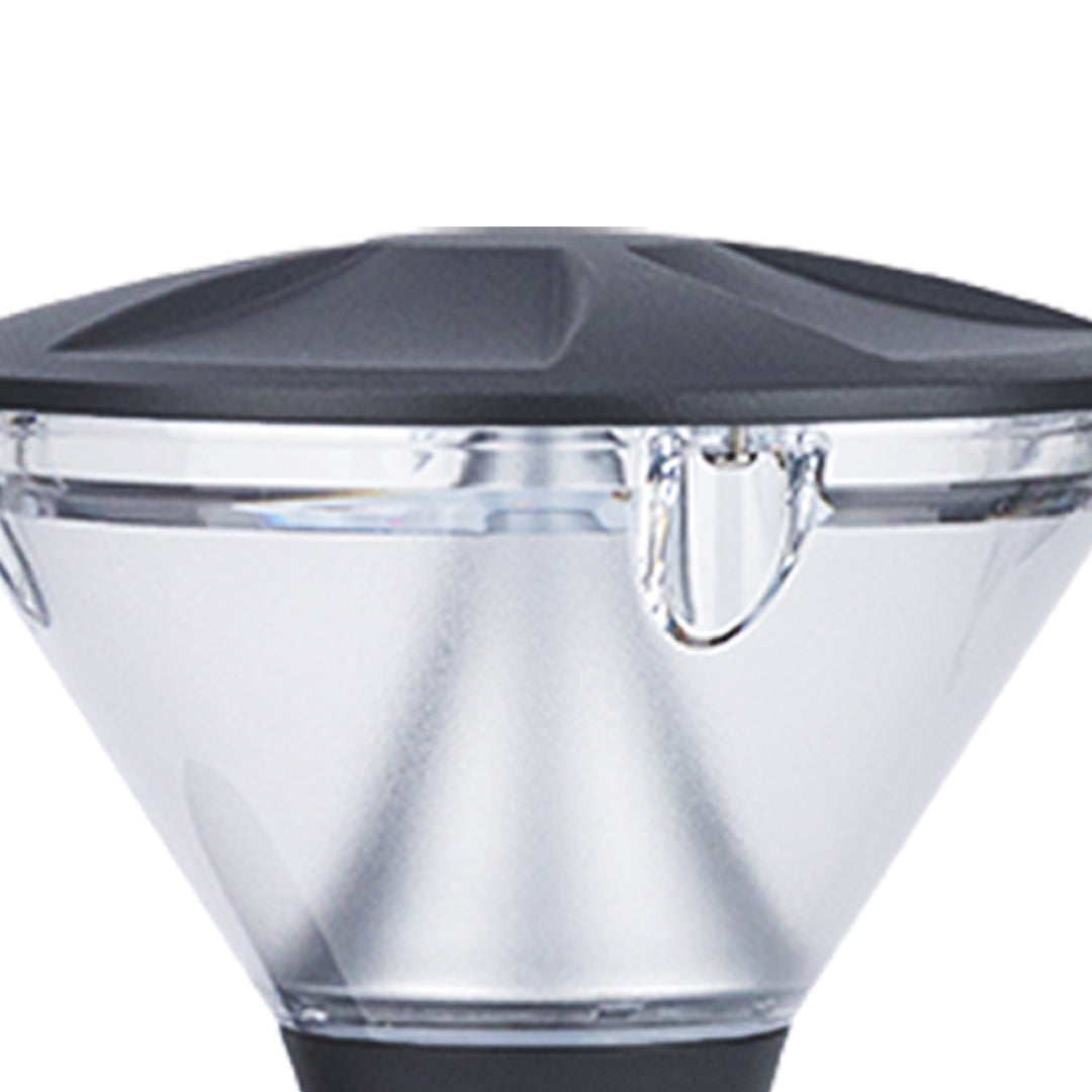 Sleek black post-top lantern with contemporary design and frosted glass diffuser for pathway lighting