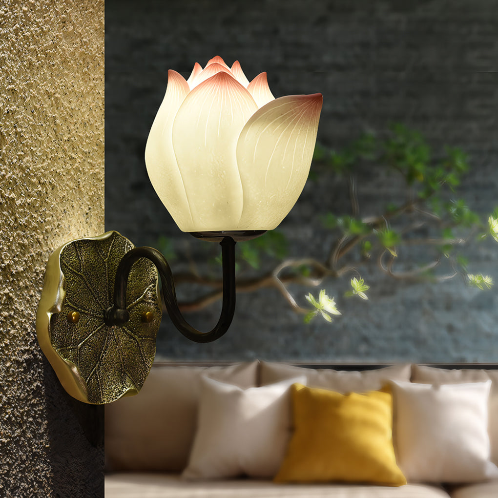 Lotus Flowers Resin Three Step Dimming Creative Modern Wall Lights Fixture - Dazuma