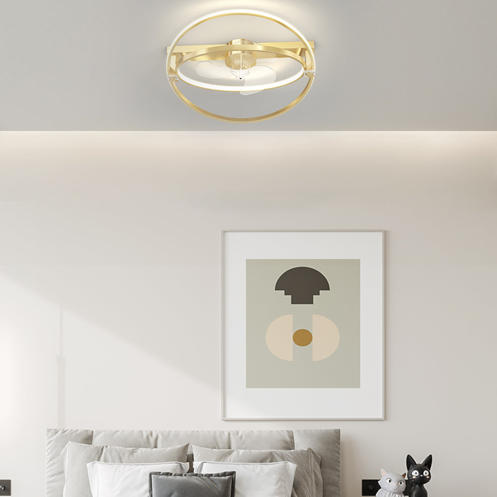 2 Rings Creative Mute Three Step Dimming LED Modern Ceiling Fan and Light