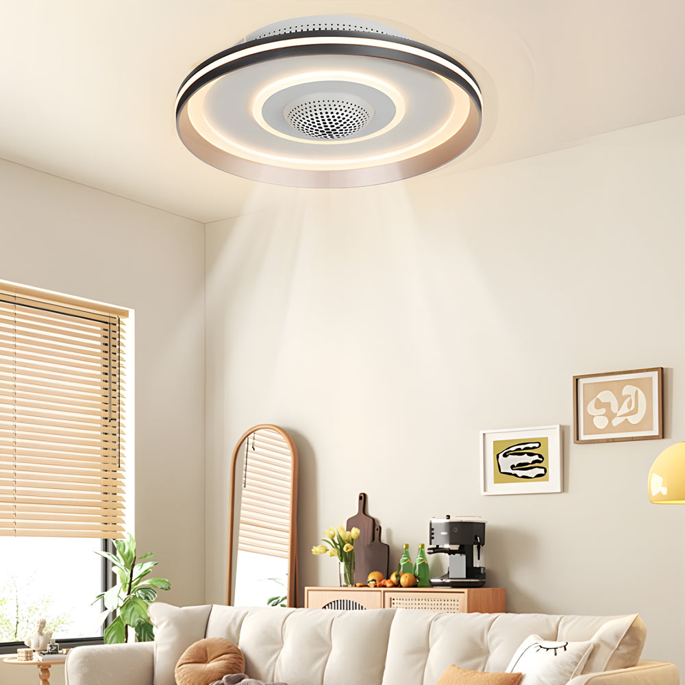 Nordic Round Circles LED Invisible Flush Mount Ceiling Fan Light - Dazuma