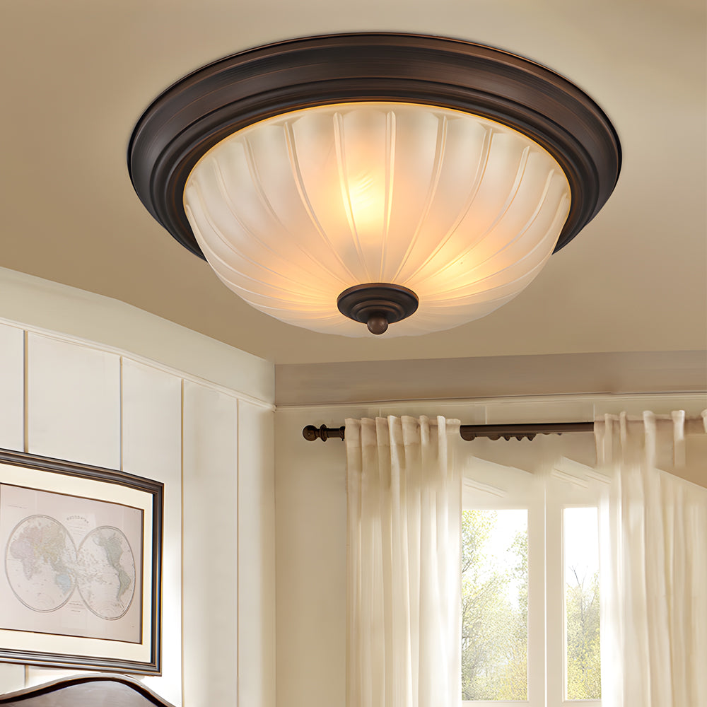 Round Glass Shade Iron Simple American Style Bedroom Ceiling Light Fixture - Dazuma