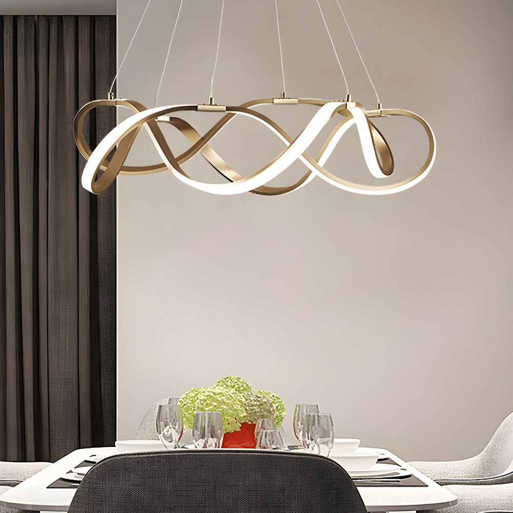 Modern Round Dimmable LED Aluminum Geometric Chandelier - Gold