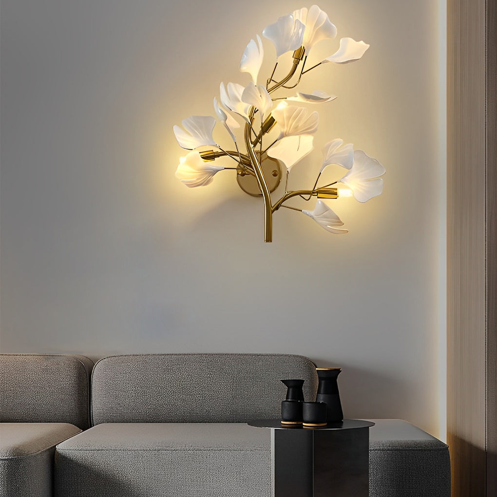 Ginkgo Biloba Leaves Branches 3 Step Dimming Gold Nordic Wall Lights Fixture
