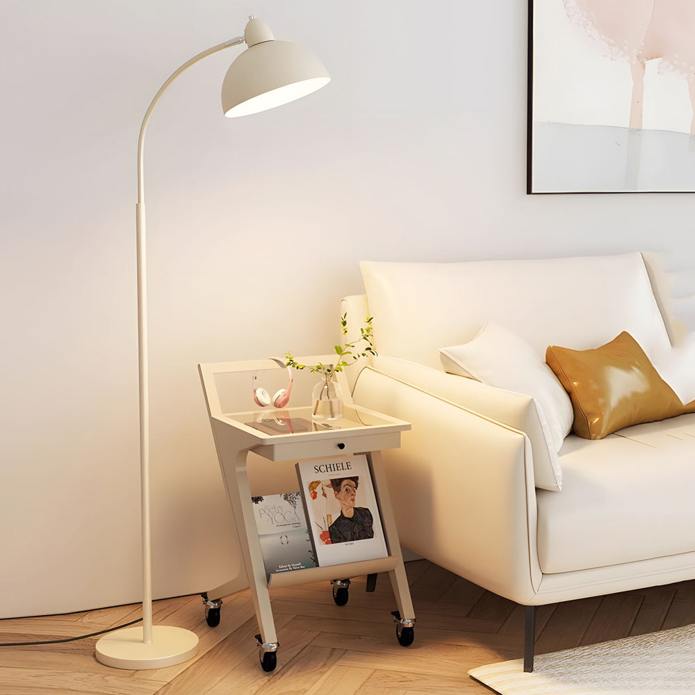 Modern White Arc Floor Lamp with Dome Shade for Living Room Bedroom - Dazuma