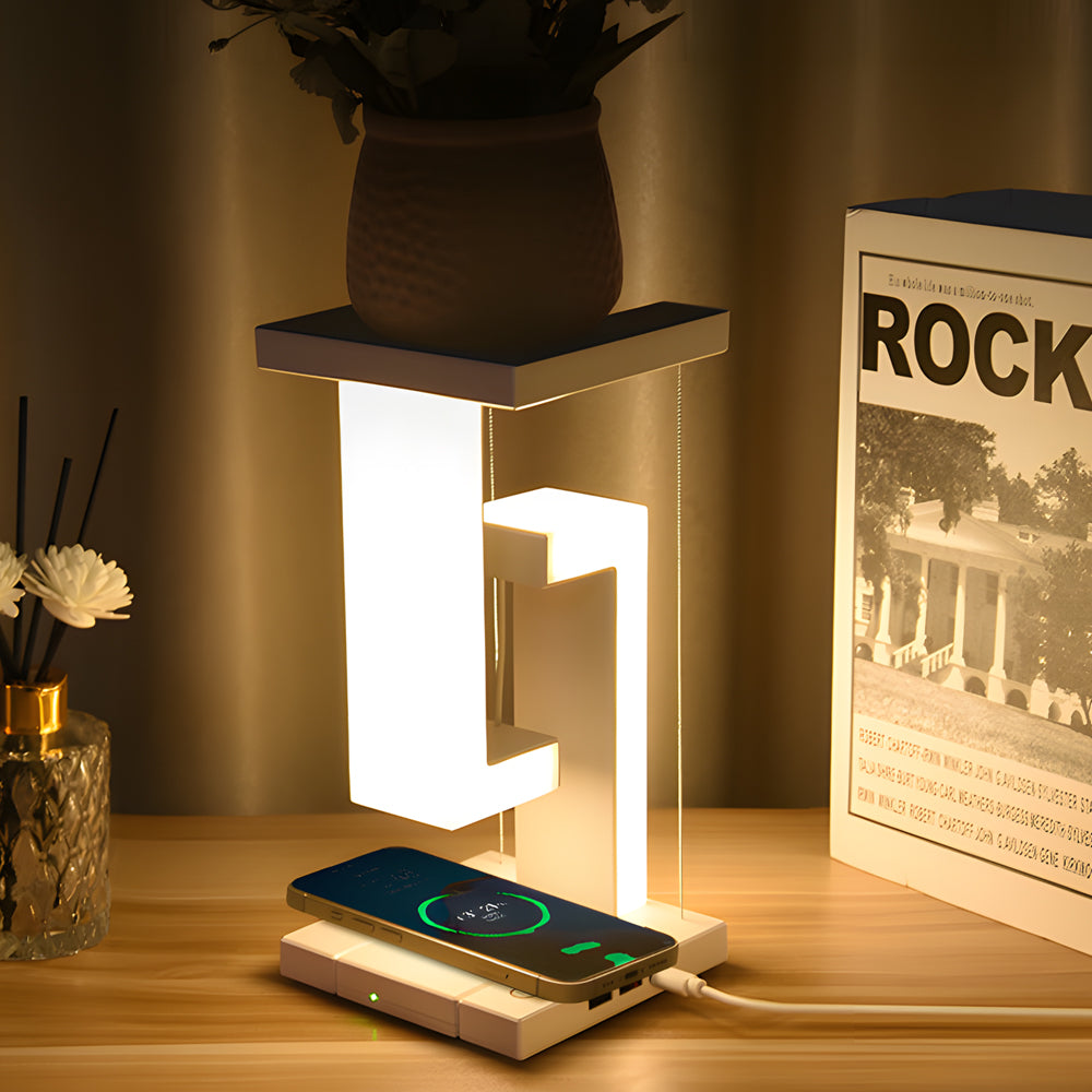 Plastic Floating Anti Gravity Table Lamp Wireless Charging LED Desk Lamp