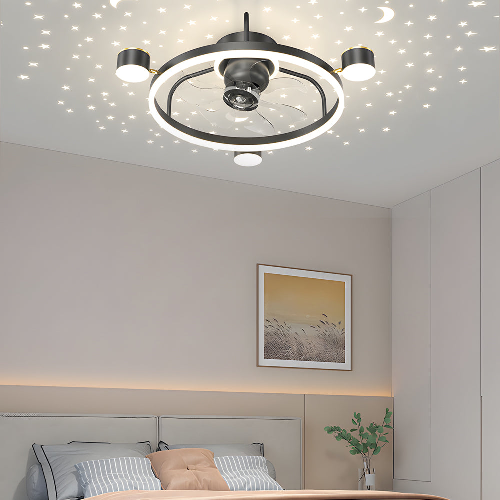 Stars Moon Projection Round Creative 3 Step Dimming Modern Ceiling Fans - Dazuma