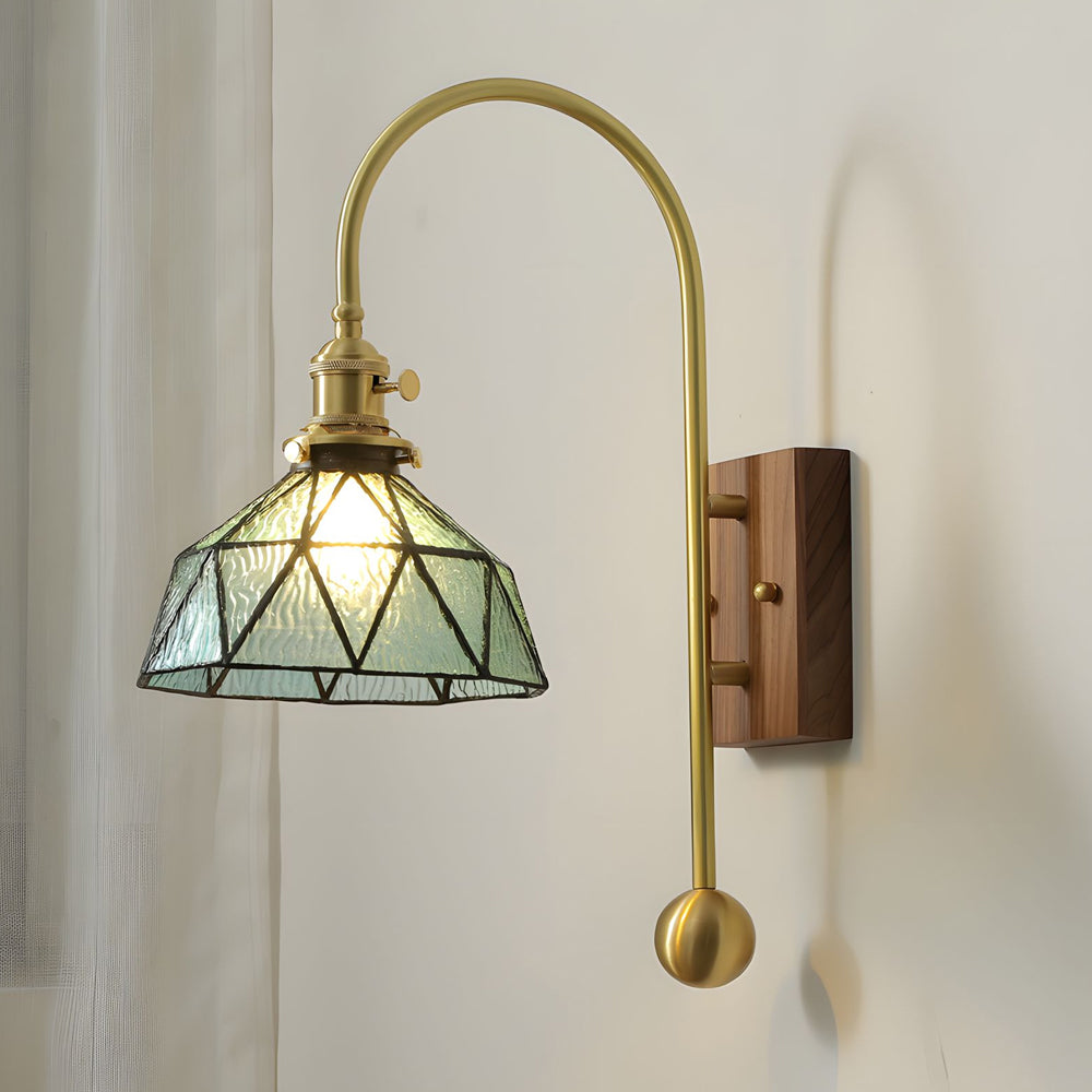 1 Head Vintage Brass Wall Light Glass Shade High Arm Wall Lamp