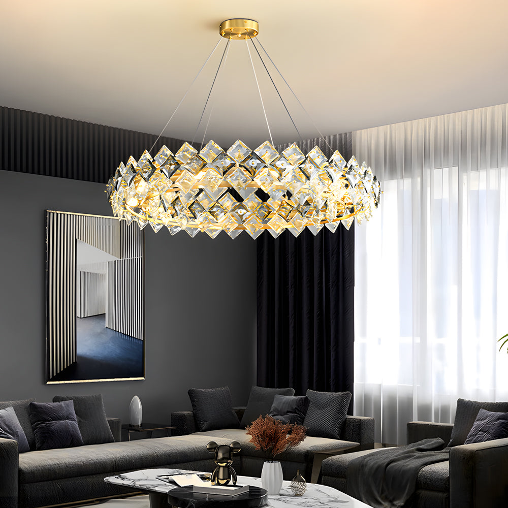 Round Luxury Long Crystal Copper Post-Modern Chandelier Dining Room Lights - Dazuma