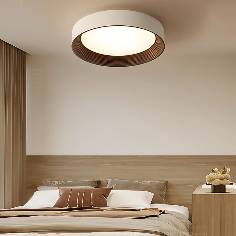 Round Iron Three Step Dimming Modern Wood Texture LED Ceiling Lights Fixture - Dazuma