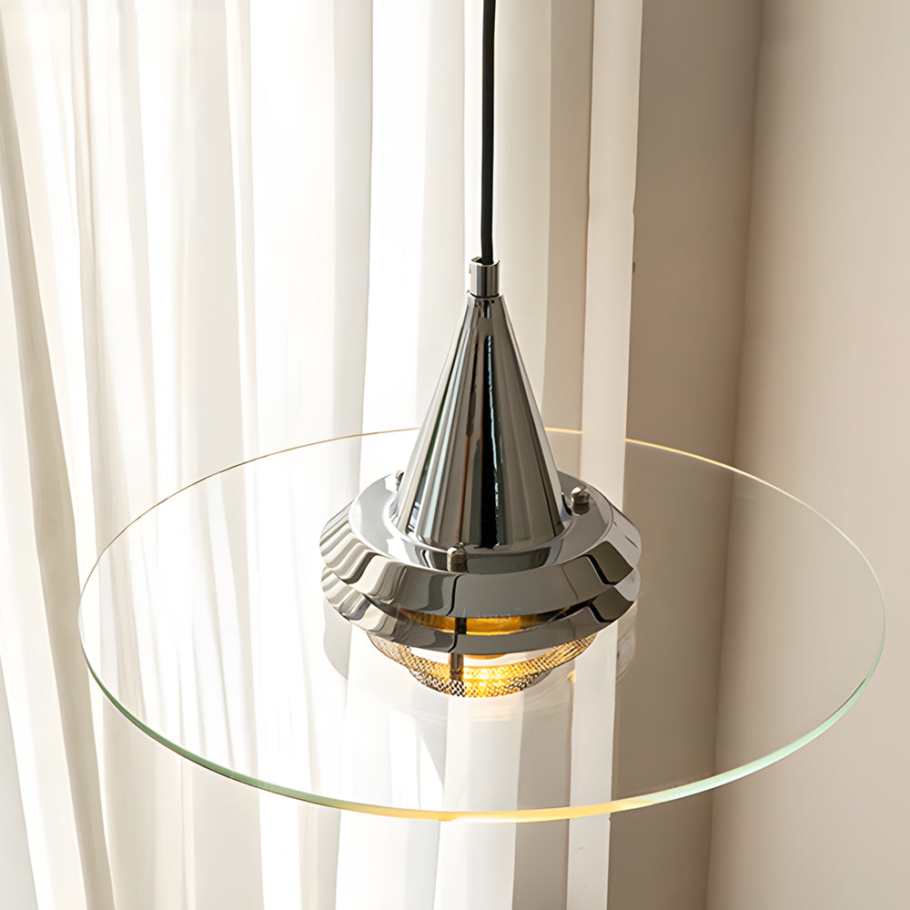 Round Transparent Glass UFO 3 Step Dimming Modern Pendant Light Fixture