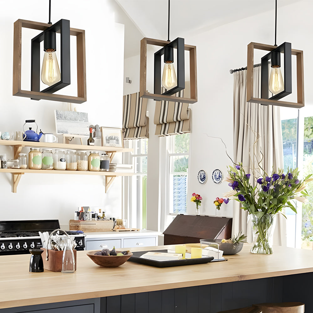 Wood Frame Creative Retro American Style Long Dining Room Chandeliers - Dazuma