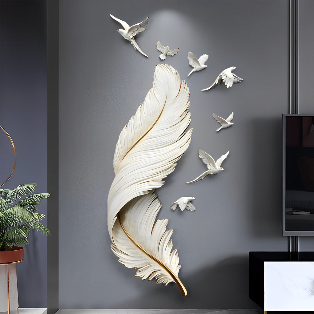 Feathers Birds Decor 3D Art Sculpture Creative Nordic Wall Light Fixture - Dazuma