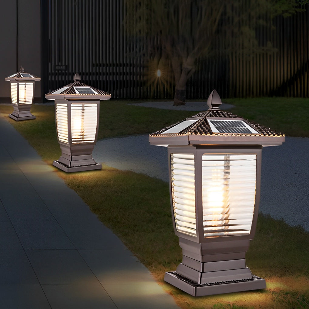 Retro Waterproof Glass Aluminum Brown Modern Solar Fence Post Lights ...