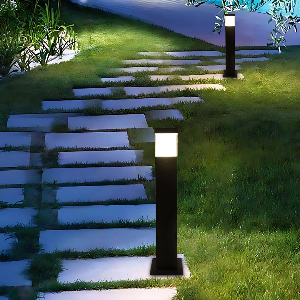 Square Waterproof LED Black Minimalist Modern Outdoor Light Lawn Lamp