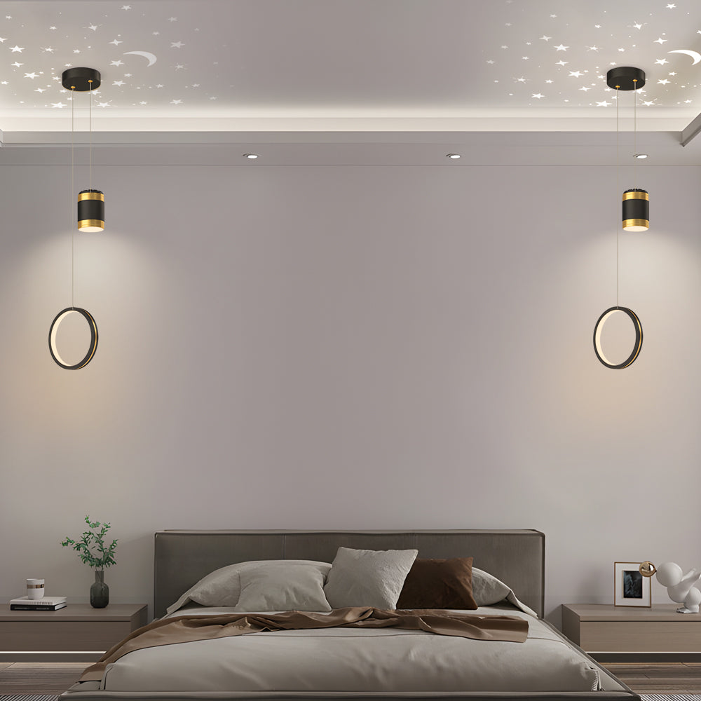 Creative Starry Projection Ring 3 Step Dimming Modern LED Pendant Lights