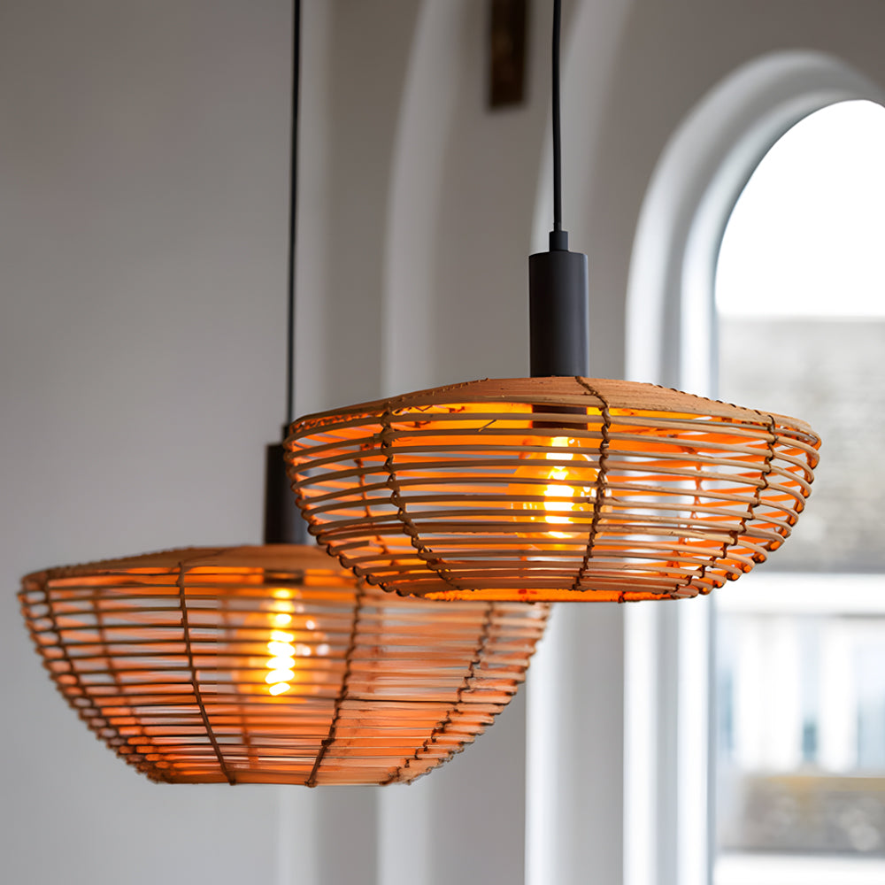 Round Woven Minimalist Wabi-Sabi Modern Hanging Ceiling Lights Wall Lamp