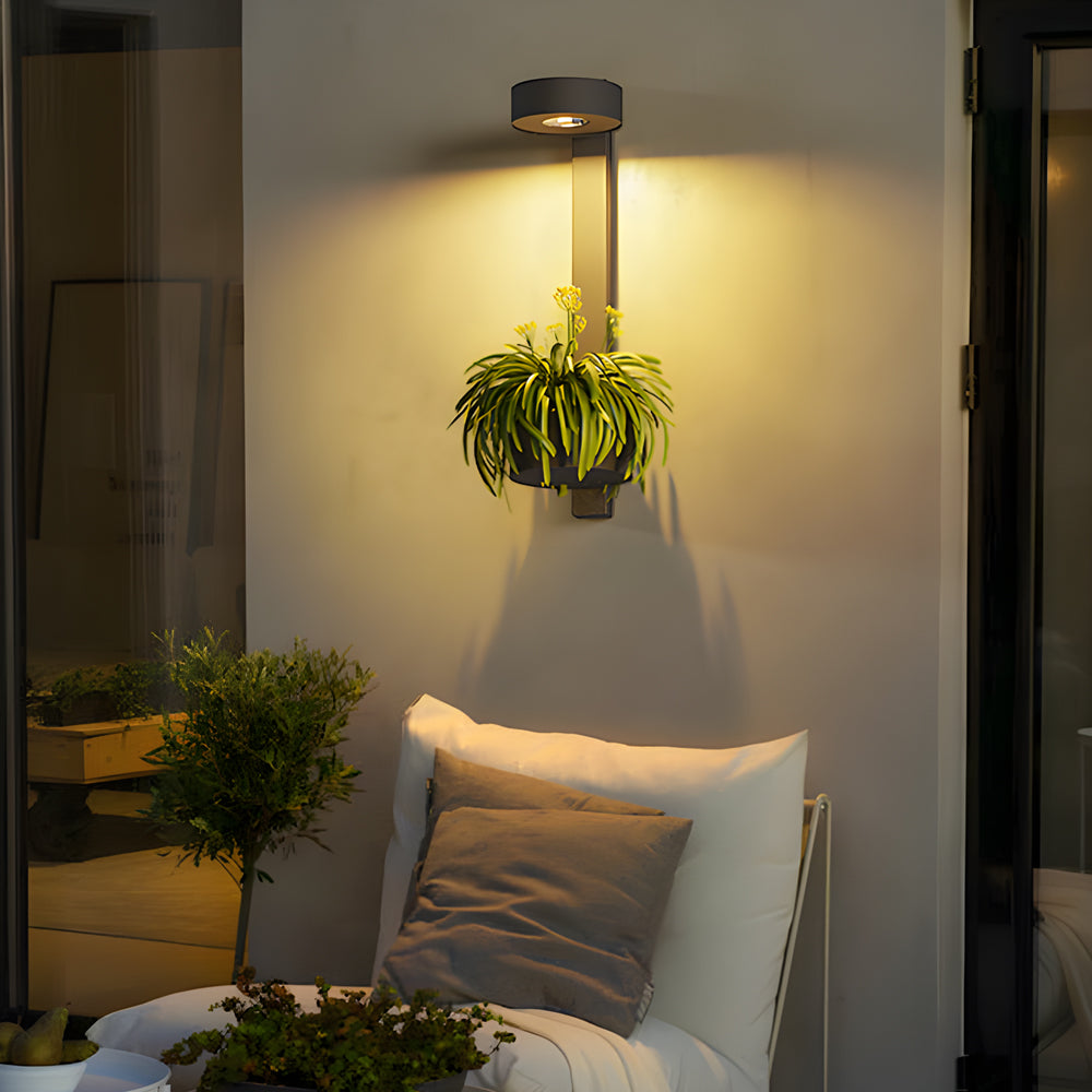 Waterproof Decor LED Solar Wall Lights with Flowerpot Outdoor Wall Lamp