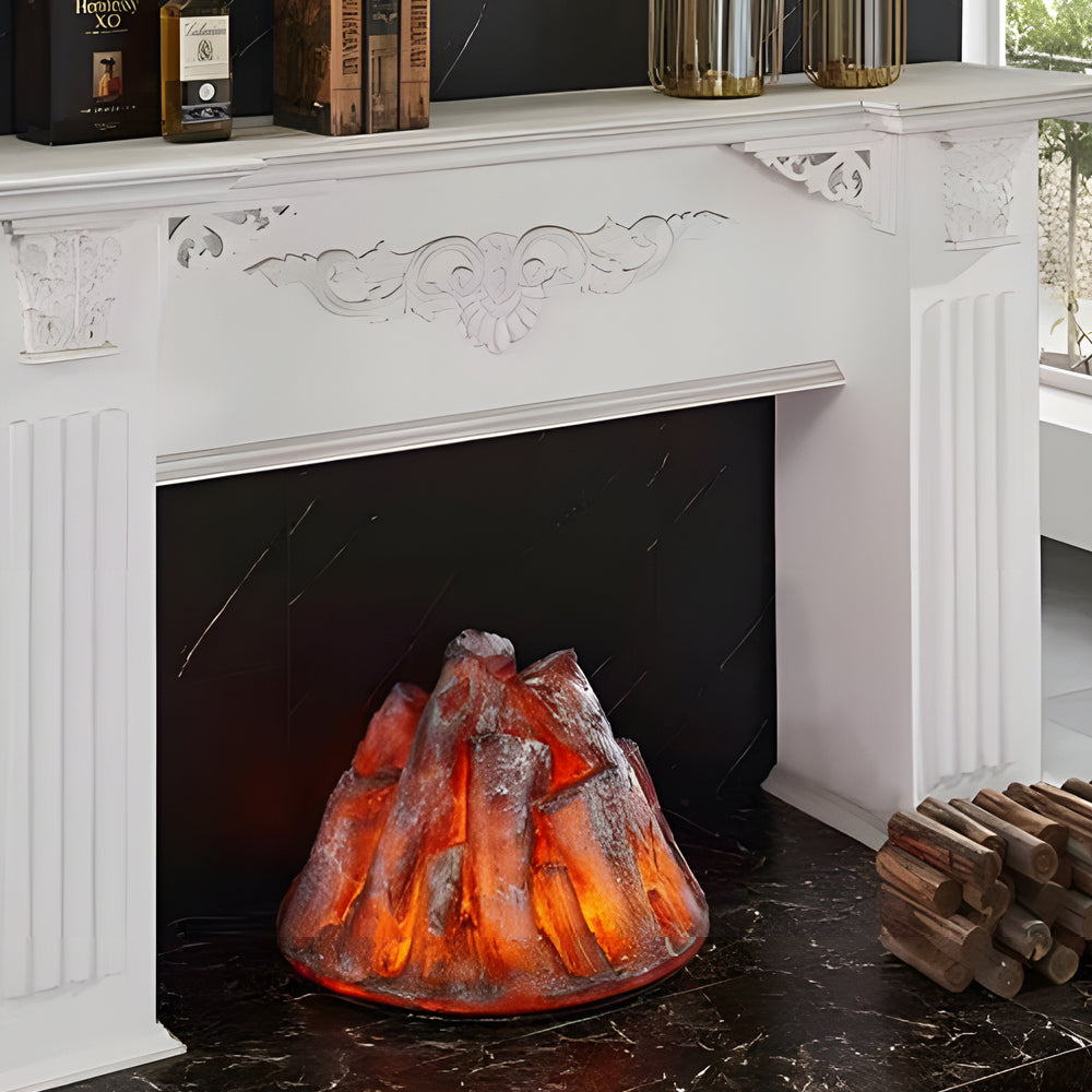 Decorative Resin Firewood Charcoal Pile Simulated Fireplace Flame Lamp
