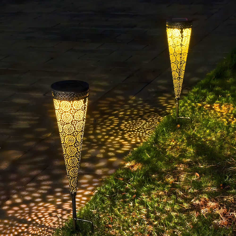 2-Pack Hollow Conical Solar Lights Garden Stake