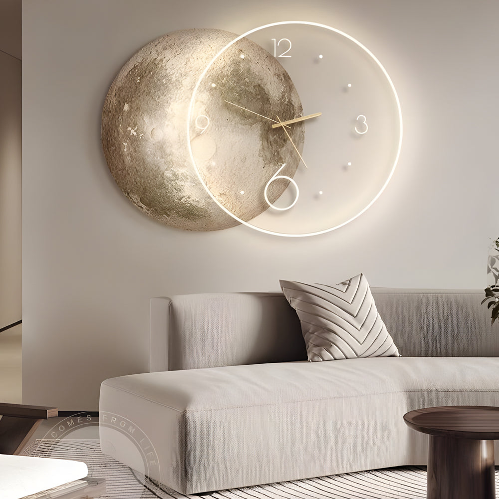 Moon Lunar Wall Clock USB Remote Control Power Bank LED Wall Painting Lamp
