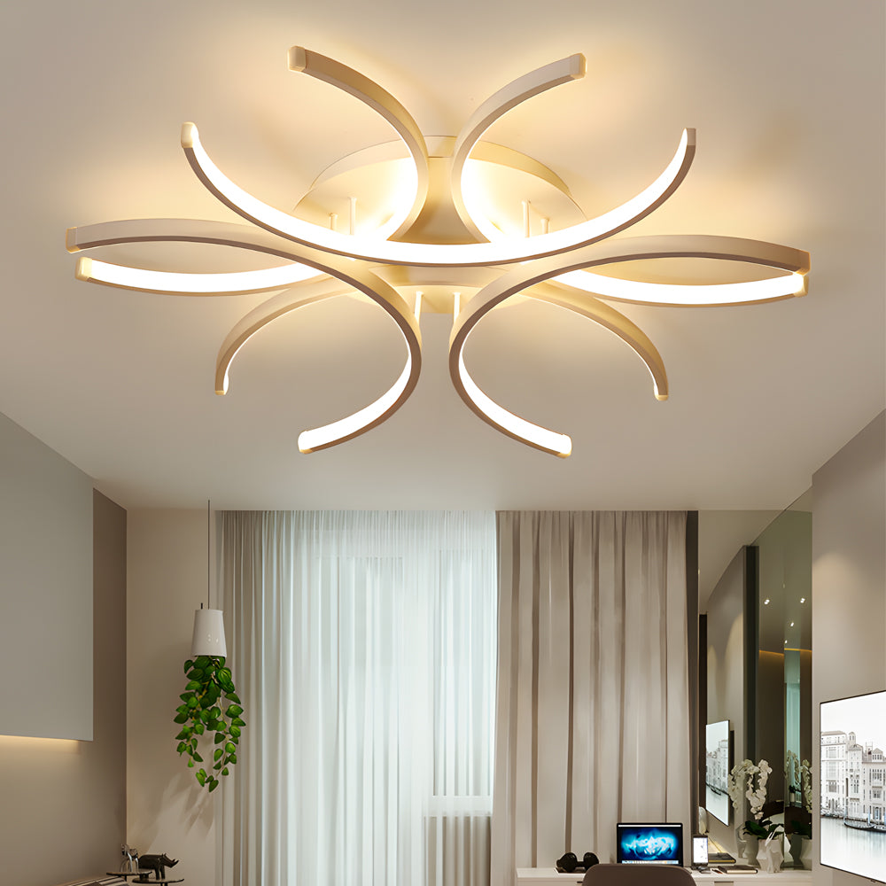 Simple Semi-Circle Lines Flower LED Dimmable Modern Ceiling Light Fixture