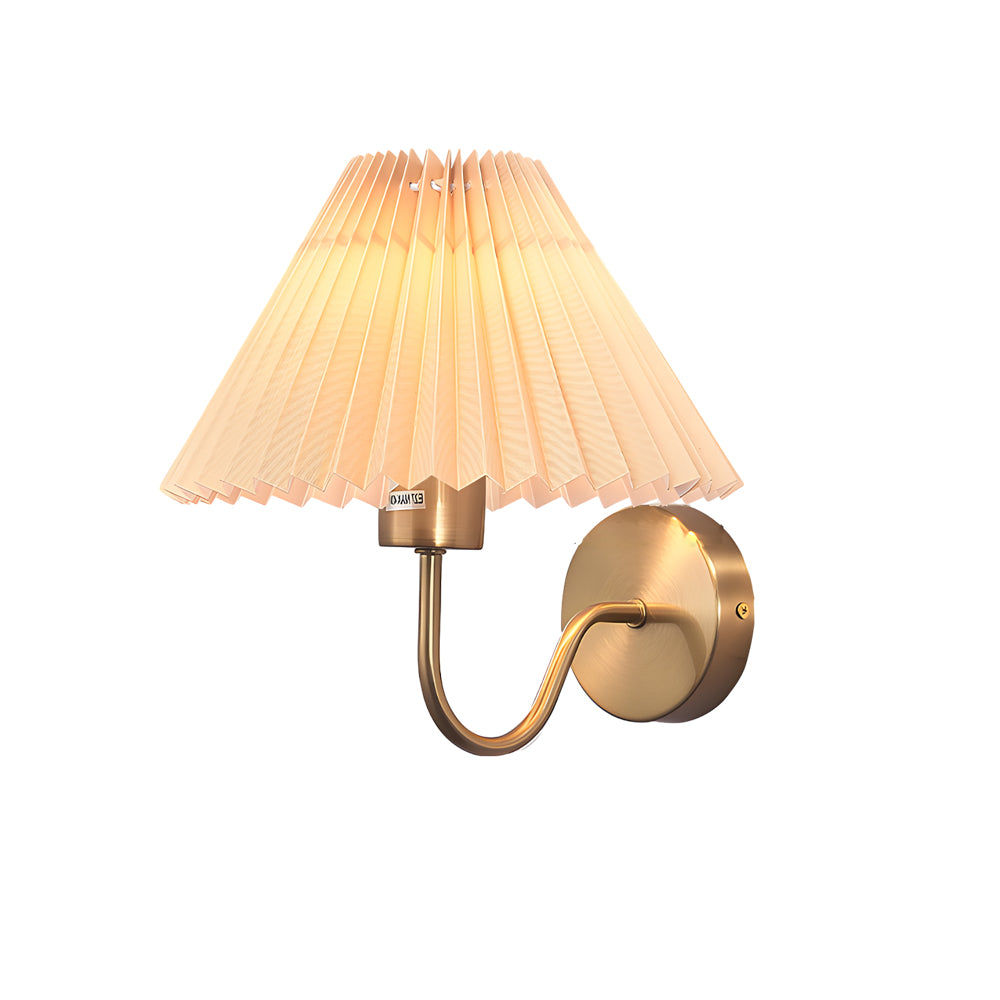 Vintage 1-Light Dimmable Metallic Armed Sconce with Pleated Fabric Shade