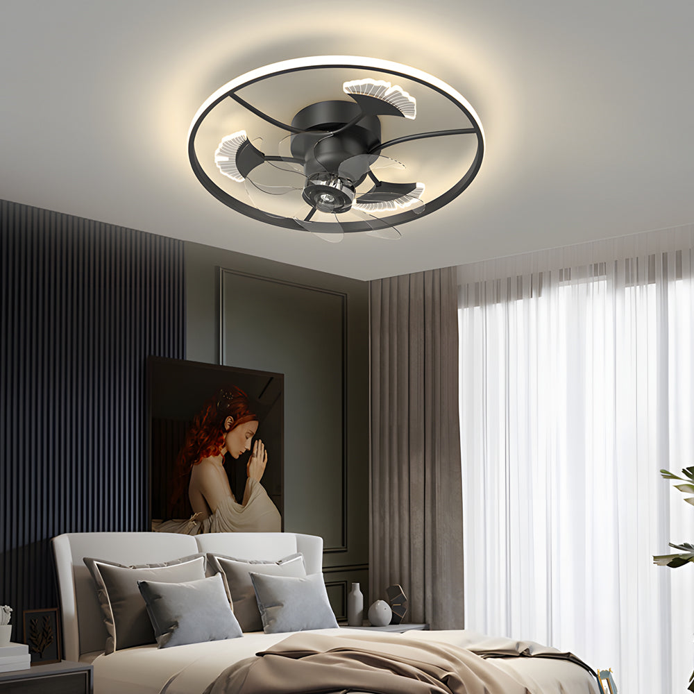 Round Ginkgo Leaves Decor 3 Step Dimming Modern Fans Ceiling with Lights - Dazuma