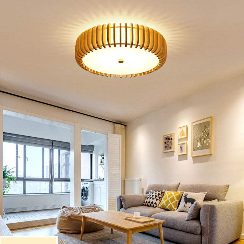 Creative Wood Round 3 Step Dimming LED Nordic Bedroom Ceiling Lights - Dazuma